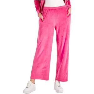 Charter Club Women’s Pink Velour Lounge Pants NWT Size L Wide Leg Pull-On